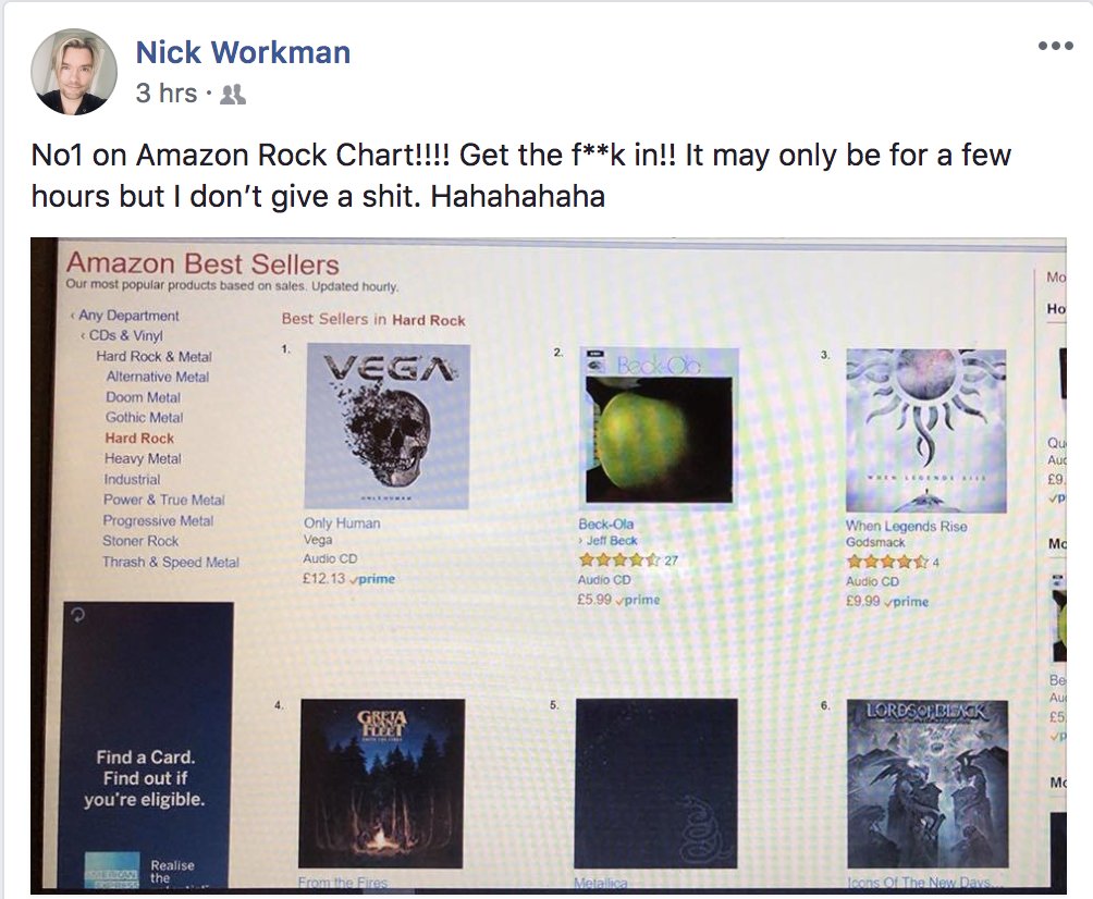 LOL Let's keep Nick from <a href="/band_vega/">VEGA</a> in good spirits by making sure #Vega new album #OnlyHuman stays #1 at Amazon! Get a copy here: radi.al/OnlyHuman