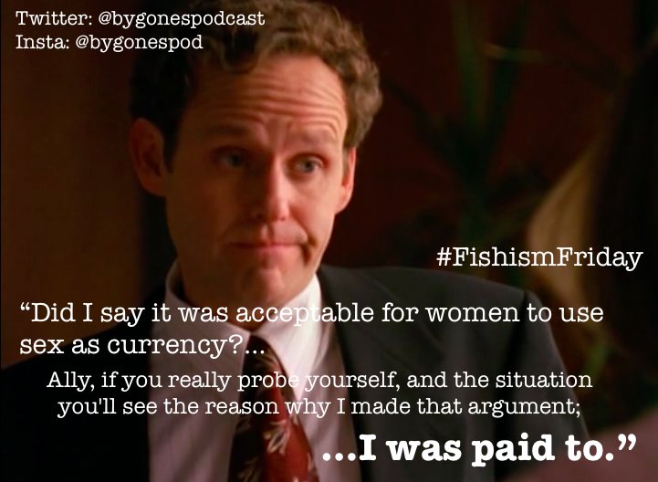 BygonesPodcast's tweet photo. Again no Fishism for #FishismFriday from our last episode - BUT we did get John Cage giving a Fishism-esque statement to try and get Ally to stop being such a party pooper about using sex to get ahead.. 😜 https://t.co/6oOMxm16vx