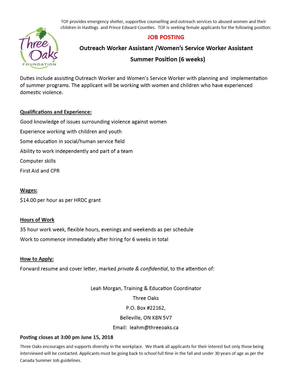 3oaksfoundation's tweet photo. We are now accepting applications for two summer students positions. Please forward cover letters &amp; resumes to Leah Morgan at leahm@threeoaks. https://t.co/DotI0cgCgc