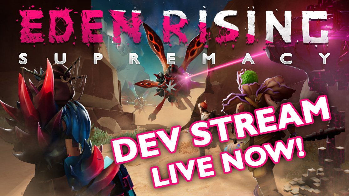 EdenRisingGame's tweet photo. We're #Live right now on @Twitch with @VaporTheGamer17 starting our adventure in the dangerous lands of Eden! Come hang out! #devstream #TGIF  https://t.co/V7wQj9OCG0 https://t.co/huBYOXIlNa