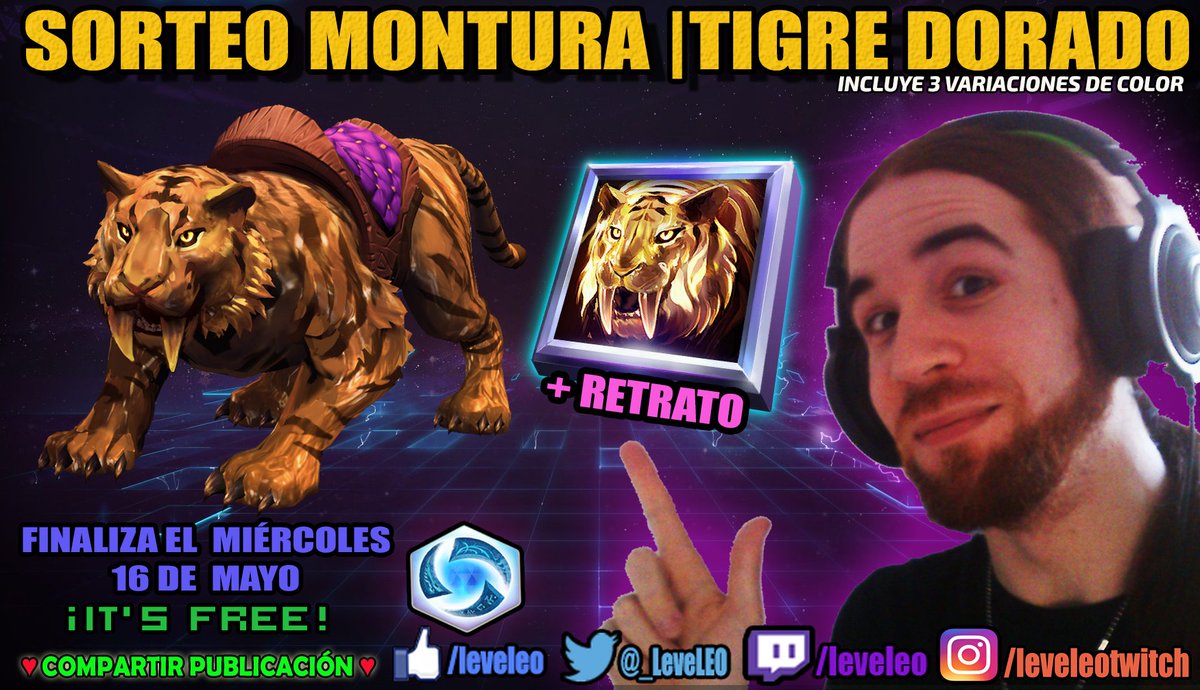 _LeveLEO's tweet photo. 42º SORTEO SEMANAL 😊Montura Tigre dorado + 2 recolores + retrato || Código válido para todas las regiones. Finaliza el Miércoles 16 de Mayo ¡MUCHA SUERTE! ⭐️ >> https://t.co/7iTZuDBcba https://t.co/dp728b3ryL