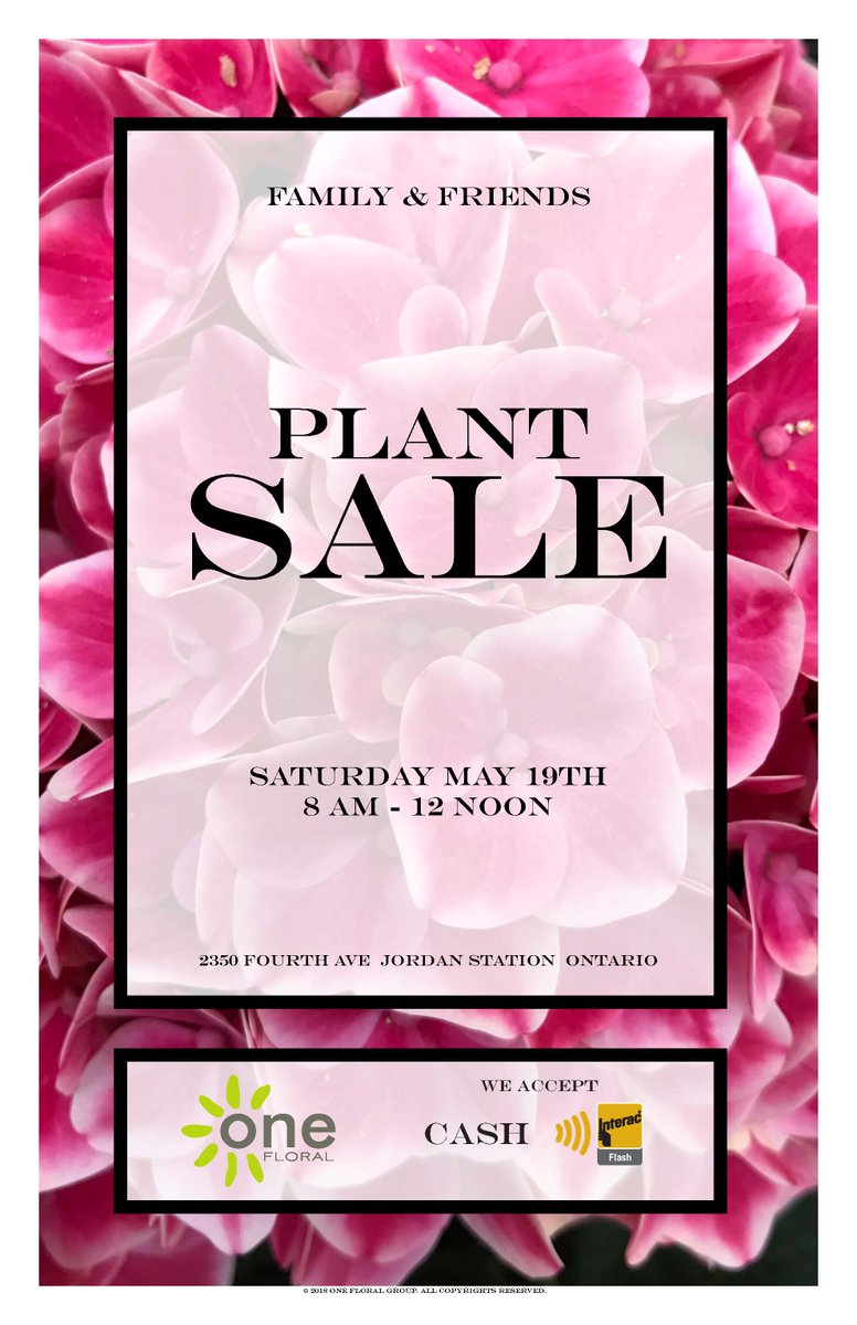 OneFloral's tweet image. Our annual Family &amp;amp; Friends Plant Sale is happening again on Sat. May 19th from 8am - noon at our Jordan Station location. Hope to see you all there!