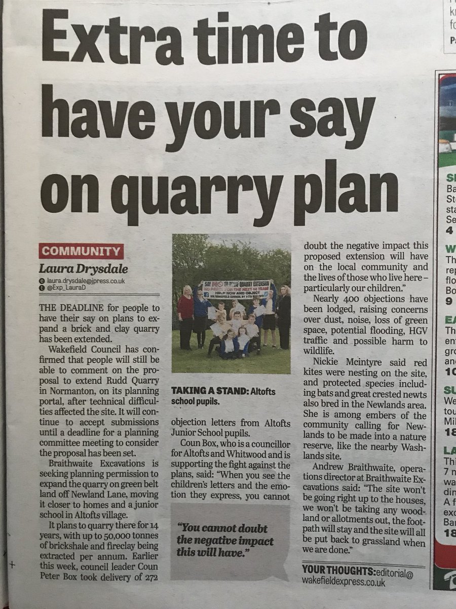 BlackstoneFiona's tweet photo. In this week’s @WakeExpress again! @AgainstQuarry https://t.co/qXevZXv2SP