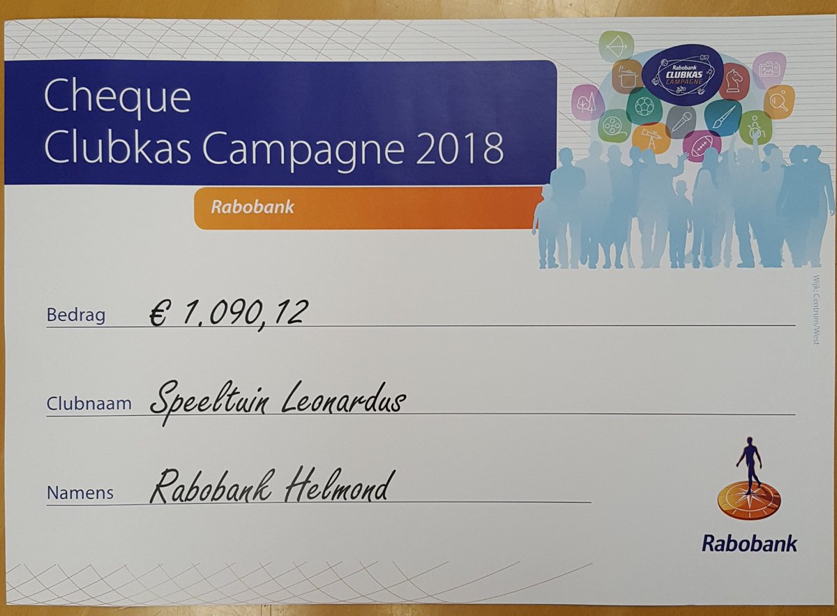 Vandaag een mooie bijdrage gekregen van #clubkascampagne #rabobank. Dank aan alle stemmers