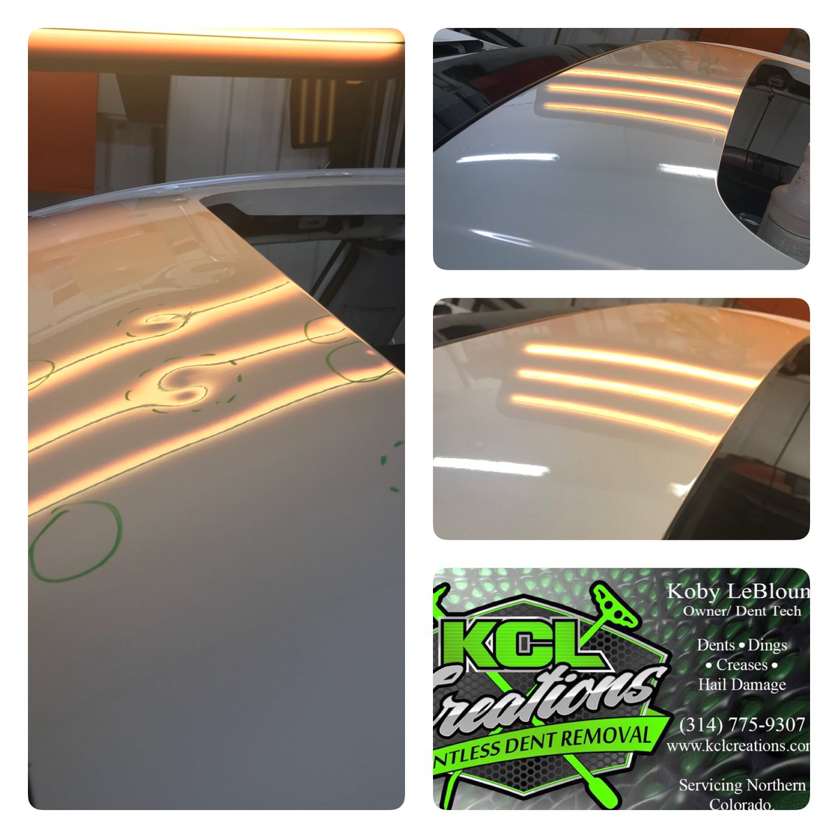 kclcreations's tweet photo. #toyota #rav4 hail damaged roof with roughly 42 oversized dents. Couple stretched dents as well. This panel was repaired with #paintlessdentrepair to save from being replaced. #kclcreations #paintlessdentremoval #haildamage #dentrepair #frederickcolorado  https://t.co/koVtOp4rr7 https://t.co/INzWQyNE3n
