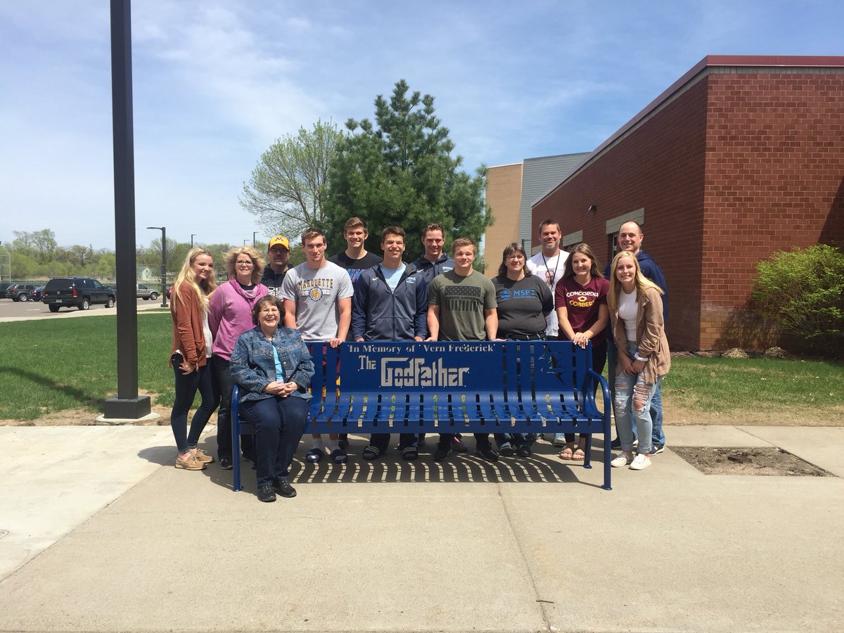 Just dedicated a beautiful bench in honor of The Godfather Vern Frederick with his family and <a href="/ZHSActivities/">Zimmerman Thunder</a> student-athletes. Vern’s son, Doug, built and designed the bench.