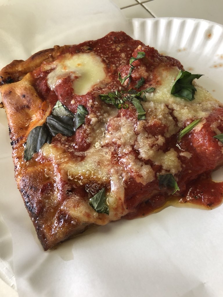RobertiLax's tweet photo. DiFara Pizza, Ave. J, Midwood Brooklyn, NYC. Magnificent. Perfect. Delicious. World beating. Living cultural patrimony of New York City. #lunch #pizza #food #culture https://t.co/dvkXnk4iYF