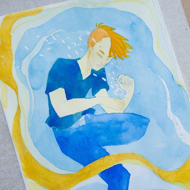 IsaArne's tweet photo. Now all the watercolor is done, let's take off the drawinh gum. I also tried to add a shiny~goldish ink in the most orange ribbon.  #watercolorillustration #drawing #coloredpencil #people #lifestyle #doodle #sketching #painting #artist #flowerpeople #drawinggum 
#watercolour… https://t.co/swpJZ9XLIZ