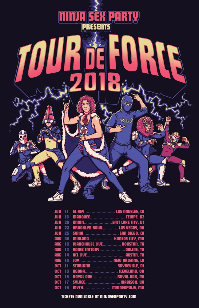 ninjasexparty's tweet photo. TODAY’S THE DAY!!! Tour de Force 2018 tickets go on sale at 10 AM local time! Go to https://t.co/DBmyXbcXsJ for ticket links! WOOOOOOOOOO https://t.co/Gdbg96uoWp