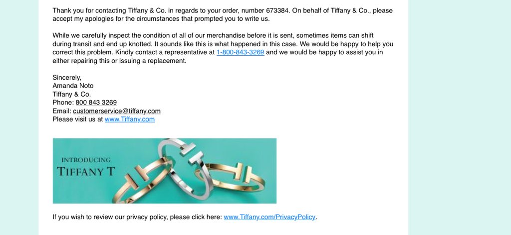 tiffany and co replacement policy