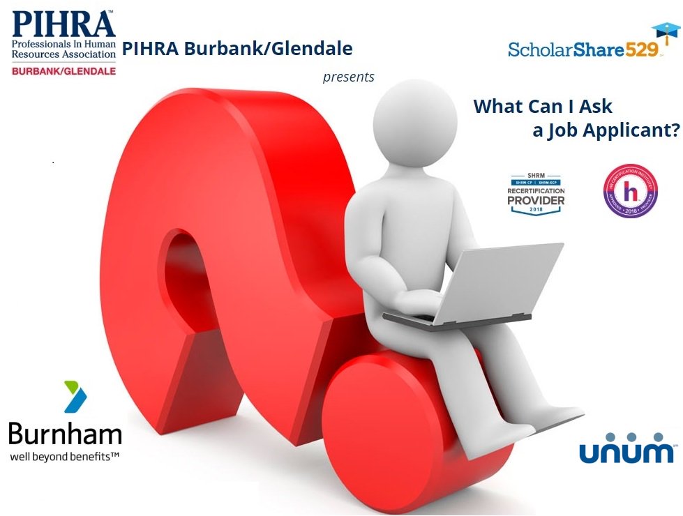 PIHRABurbank's tweet photo. PIHRA Burbank/Glendale Meeting. What Can I Ask a Job Applicant?

Join us to our next event on Tuesday, May 22,2018 
11:30 AM TO 1:30 PM 
Burbank, CA
For more info https://t.co/mrgOmL2zFa 

#pihra #hr  @PIHRAYP  @pihra9  @PIHRABurbank  @pihramembership @PIHRApresident @PIHRAbdm https://t.co/j0NrFOCjLq