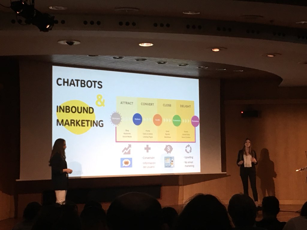 RelevantTechUK's tweet photo. RT @SusanaMeijomil: Dana y Mireia nos hablan de cómo nos pueden ayudar los #chatbots en #inboundmarketing #INLeaders18 #DigitalMarketing https://t.co/2repx6sD6G