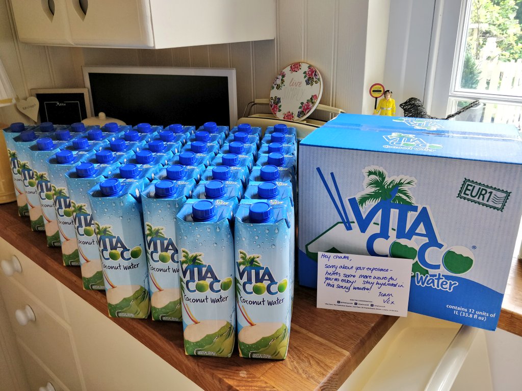 CharlesRoskilly's tweet photo. @VitaCocoUK @VitaCoco If you use Twitter to complain, you must also use Twitter to praise.....so thank you very much @VitaCocoUK for sending me a box of coconut water.....I'll add it to my existing stash on the left! 😂 #Coconutter https://t.co/2EMlYPa07p