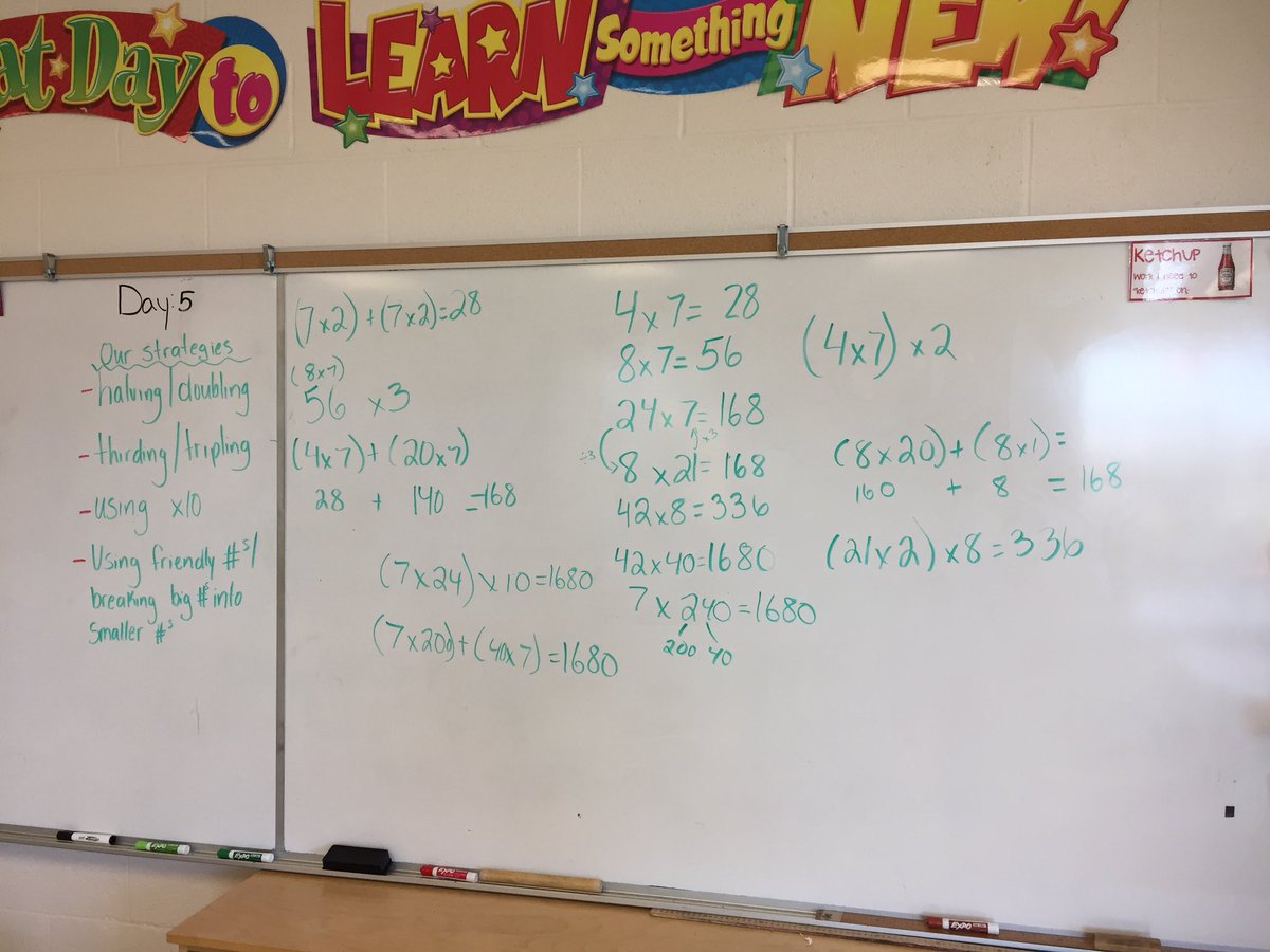 teach4_tomorrow's tweet photo. Lots of “I see it now!” and “I get it!” Moments in our #mathstring this morning! Love those Ah-ha! moments @ctfosnot #minilesson #multiplication https://t.co/Z55bEa9If3