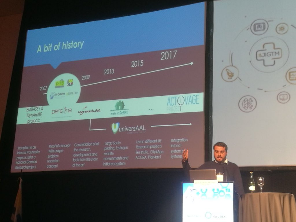 ACTIVAGEproject's tweet photo. . @gfico and @amedranogil from @Life_S_Tech @La_UPM talking yesterday about #innovation in #healthcare and @uAALPlatform as part of #ACTIVAGEproject at #tucumantecmed2018 #bigdata #IoT #eHealth #H2020 #AAL #activeageing https://t.co/ZGrImghPxV