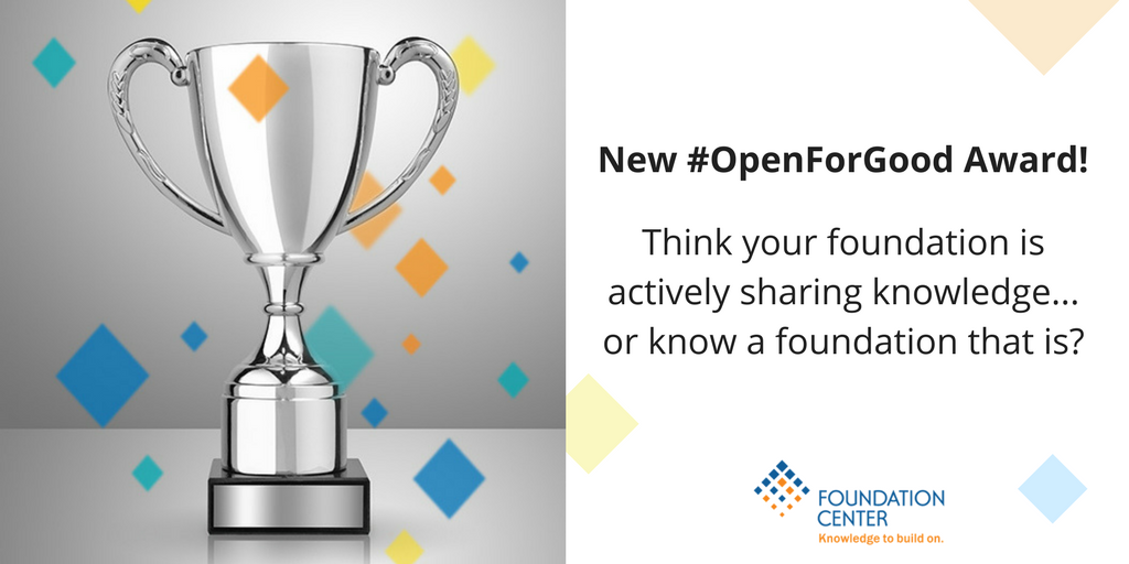 CandidDotOrg's tweet photo. Do you know a foundation committed to sharing their challenges, successes, and failures in order to strengthen #philanthropy as a sector? Nominate them for our new #OpenForGood Award here: https://t.co/QUaj4bIpOJ https://t.co/LN6EloBxQ8