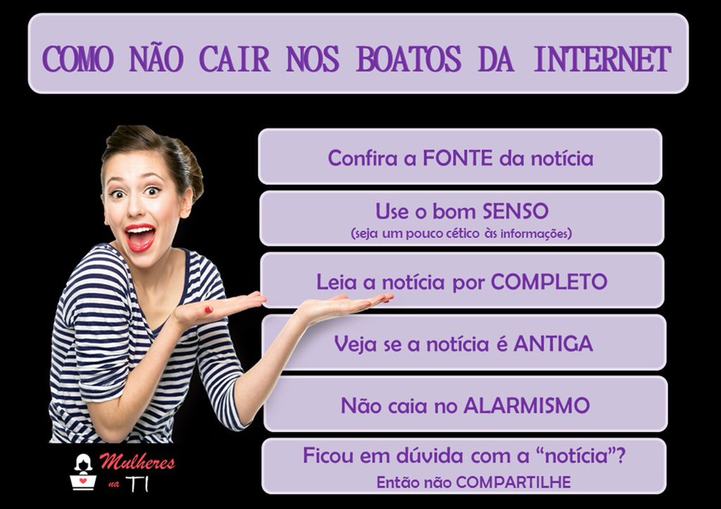 TiMulheres's tweet photo. A internet é uma ótima ferramenta, porém precisamos tomar muito cuidado para não cairmos nas famosas fake news.
.
.
#fakenews #atencao #mulheresnati #naosejamaisum https://t.co/7GCbKT2noi