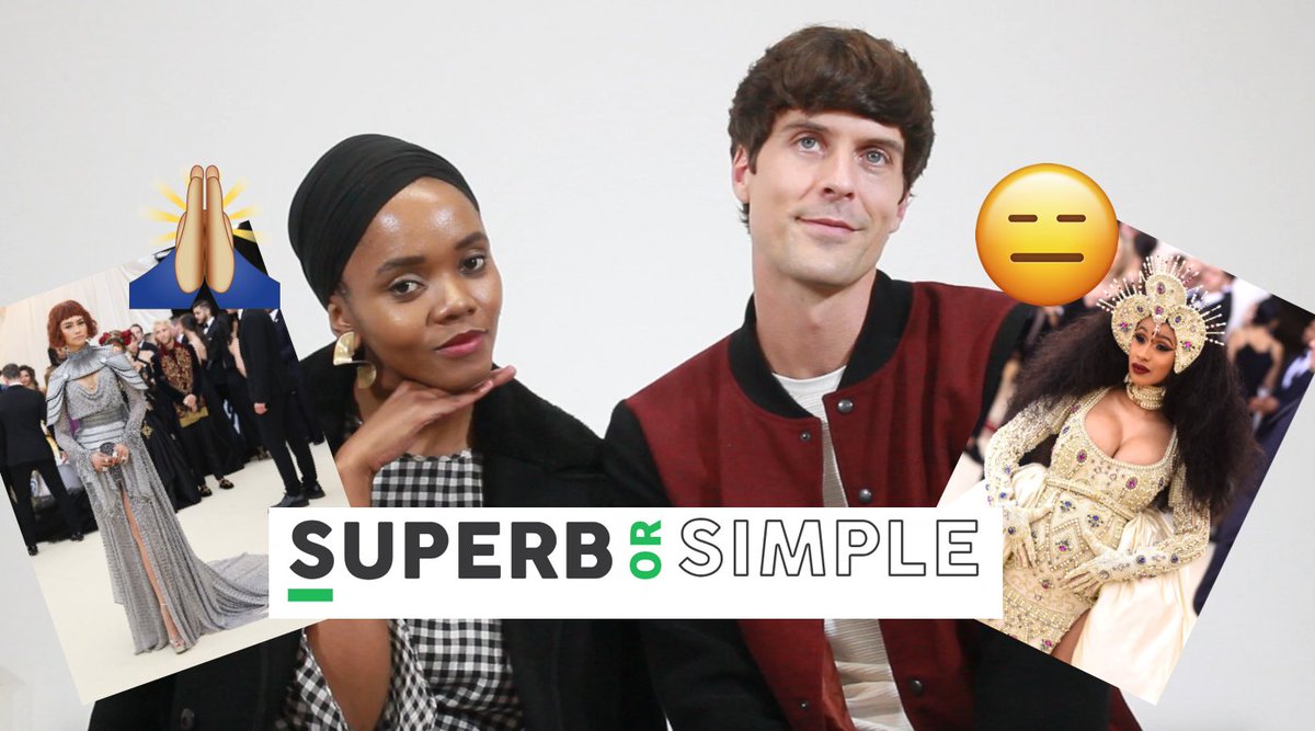 superbalist's tweet photo. 🙏 SUPERB OR SIMPLE  🙏
Watch a few of our staff members share their thoughts on the fashion at this year's Met Gala 2018. Ft: @NashMariah, @iamabongwe, @bassonjason + Brynne Fortuin 
https://t.co/4wPYzBuVop https://t.co/Ji3SGAAh4y