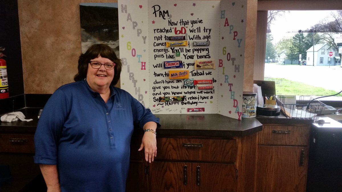 MidwestMikeSch's tweet photo. Celebrating Pam's 60th birthday with a fun poster @MidwestBank ! #MWBankTeam https://t.co/4HHmVTHOGJ
