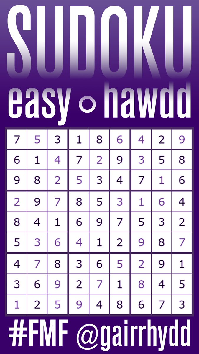 gairrhydd's tweet photo. EASY Sudoku here! Could @GeorgeVCook solve them this week? 🤔 #FiveMinuteFun #FMF https://t.co/c0ofvLZLf6