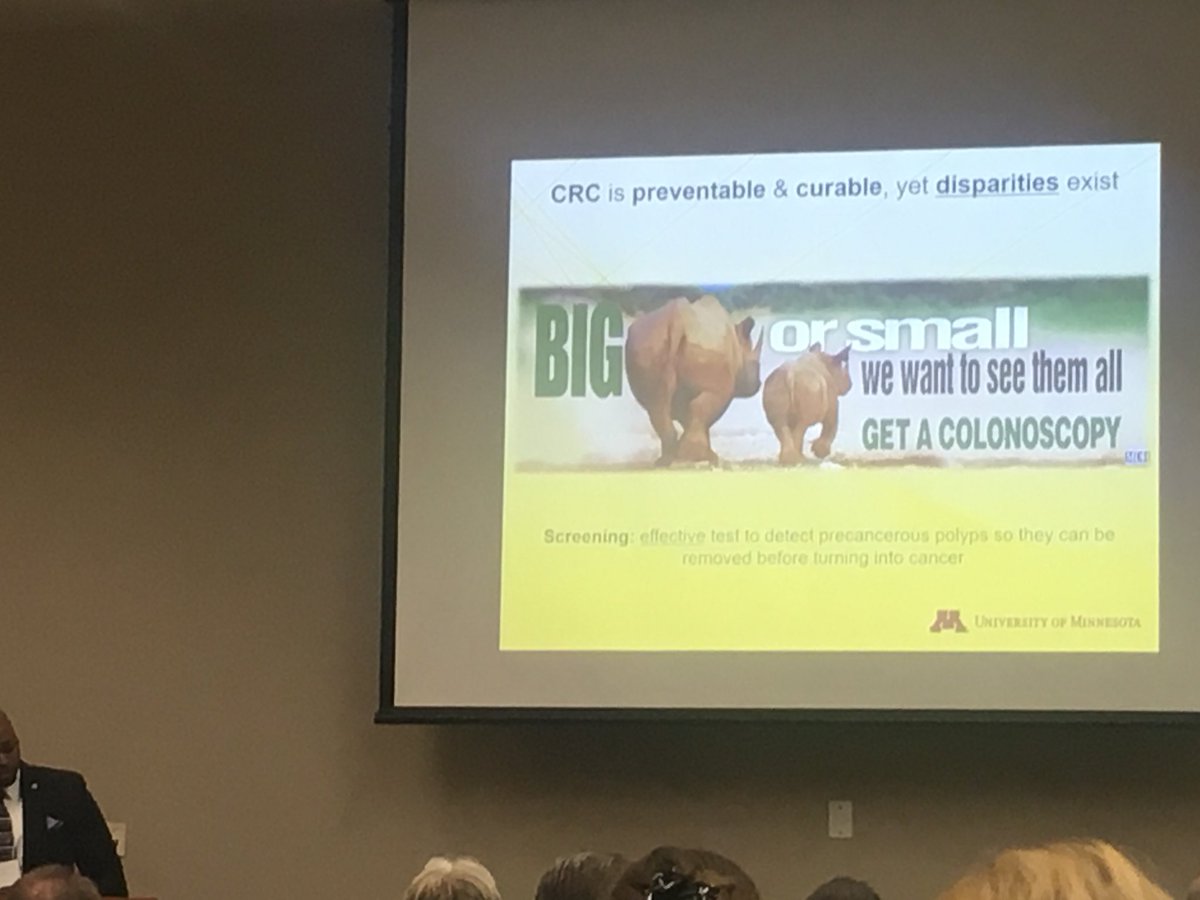 Stage 1 of Colorectal Cancer 1st year spending=$49k; Stage IV $108k. @crrogersPhD shares statewide billboard from Minnesota outreach program <a href="/LADeptHealth/">Louisiana Department of Health</a> <a href="/rebekahgeemd/">Rebekah Gee MD</a> cancer summit