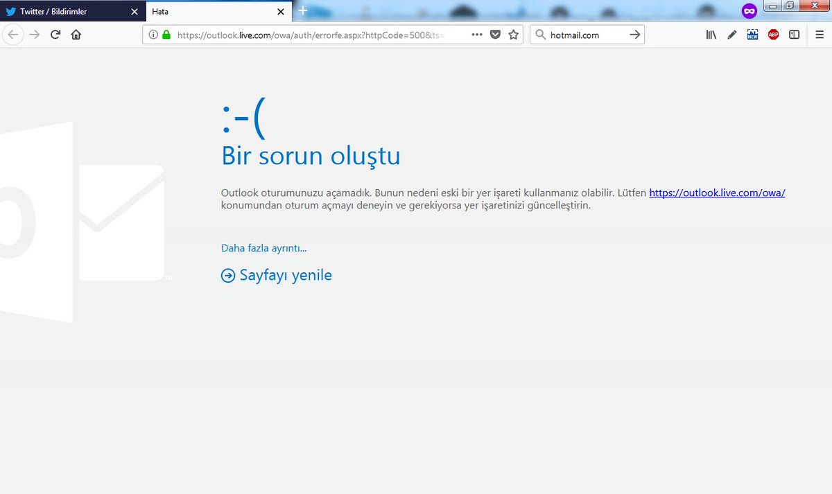 seouzmanitr's tweet photo. Sevgili @MicrosoftTR sıklıkla kullandğımız https://t.co/J4QNQgaN1k , https://t.co/PPxAXhJbAE ve https://t.co/hmBQ7aOp1J adreslerinin mail / eposta servisleri çökmüş durumda.. Bu durum ne zaman düzelecek? Bir bilgi varmı? #hotmail #outlookdown #outlook #livemail #mail #çöktü #hata https://t.co/lKvhAnUYOT