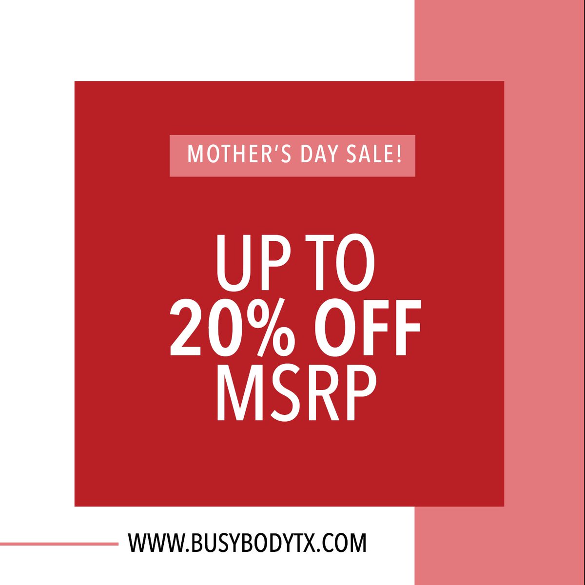 Busybodytx's tweet photo. Give mom the gift of health and fitness! Stop in all weekend long for up to 20% off MSRP on treadmills, ellipticals, home gyms, exercise bikes, rowers, and more for Mother's Day! #MothersDay2018 #HappyMothersDay #GiftsforMom #Celebrate #SundayFunday #FamilyTime #GoodTimes https://t.co/qVIcJR63Fv