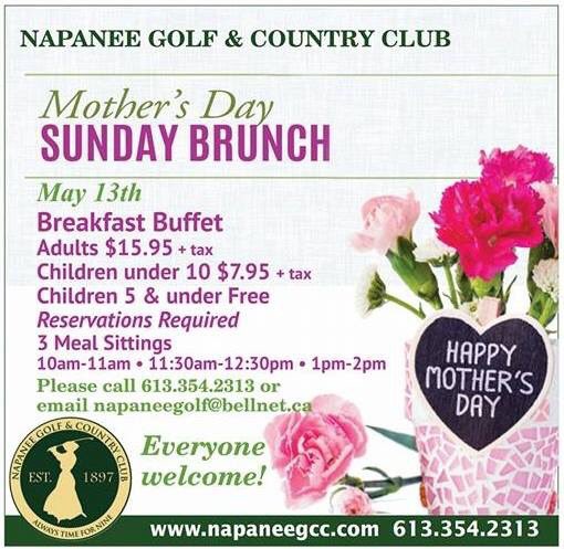 Join us for Mother’s Day Brunch #napanee #napaneegolf #alwaystimefornine