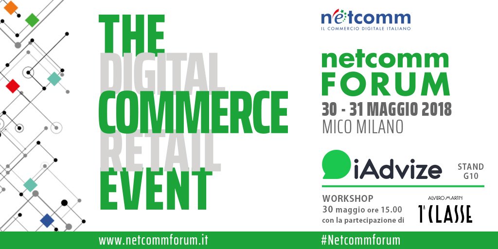 iAdvize_it's tweet photo. iAdvize ti aspetta al Netcomm Forum il 30-31 maggio!
Vieni a trovarci allo stand G10 per scoprire tutte le ultime novità e non perderti il nostro workshop il 30 maggio alle ore 15, con la partecipazione di Alviero Martini 1a Classe! https://t.co/Su6Ni0WOBD
@ConsNetcomm #eCommerce https://t.co/FDZTFjRrRy
