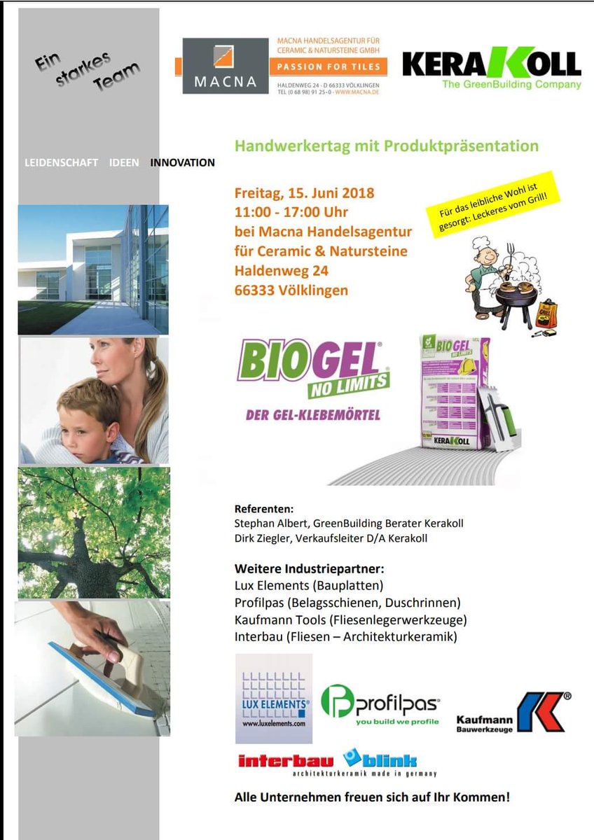 dirk_kerakoll's tweet photo. #Kerakoll Produktpräsentation beim MACNA Handwerkertag am Freitag den 15. Juni von 11:00 -17:00 Uhr.
#BioGelNoLimits #LuxElements #Profilpas #KaufmannTools #Interbau https://t.co/aMGzGx5sXz