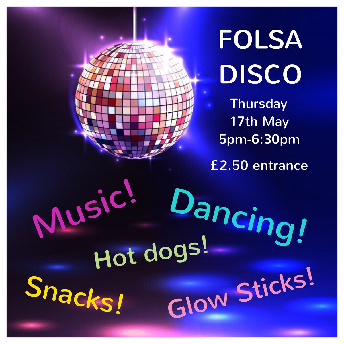 Disco next Thursday! Can you help FOLSA on the night, if you can let us or the school office know. We rely on volunteers to make it happen👍🏻