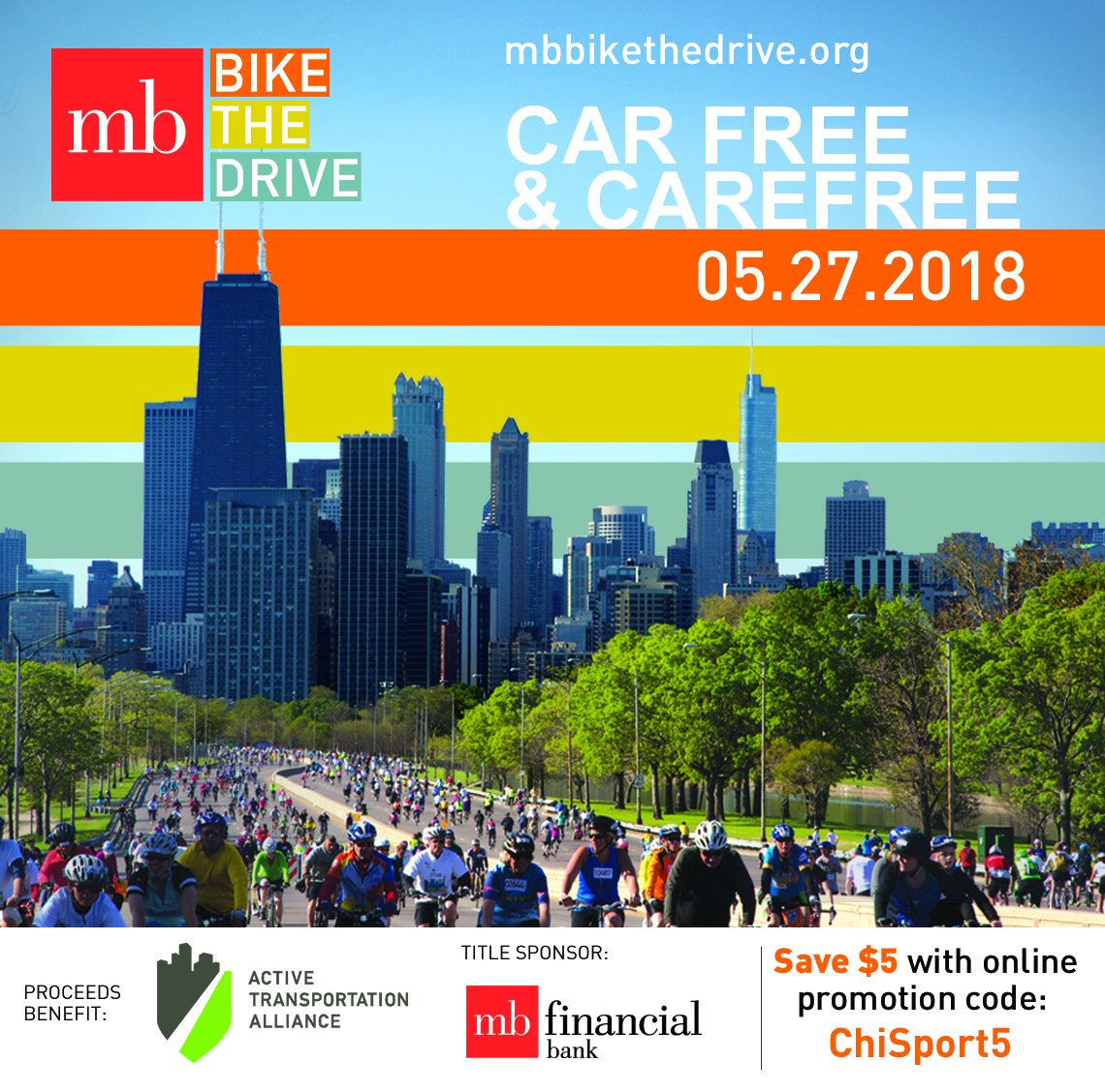 ChiSportSocial's tweet photo. Here comes 2018 MB Bike the Drive!
Grab your wheels on Sunday, May 27th and enjoy almost 5 hours of bike riding on Lake Shore Drive!
Proceeds benefit @activetrans who works to improve biking, walking &amp; transit throughout Chicagoland.
Use code ChiSport5 for $5 off. 
#BikeTheDrive https://t.co/9ZsWvVVVTT