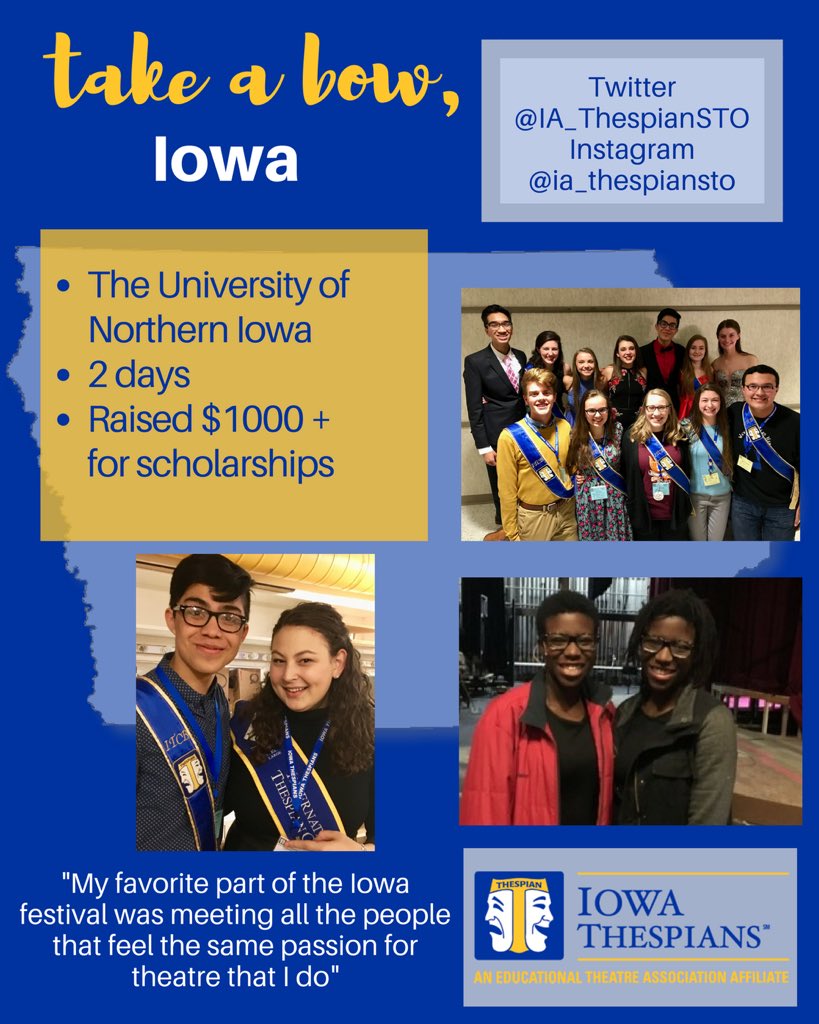 #TakeABow <a href="/IA_ThespianSTO/">💙Iowa STOs💛</a> and <a href="/iowathespians/">Iowa Thespians</a> 💙💛💙💛 what an amazing year you have had! Can’t wait to see you in Lincoln!