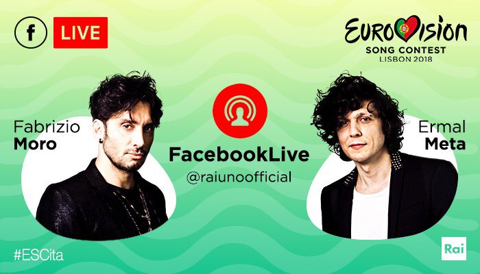 RaiUno's tweet photo. ⚡️ESCLUSIVA
Domani @MetaErmal e @FabrizioMoroOff ospiti su https://t.co/01d3KpINnH per un 🔴LIVE da Lisbona prima della finale di @Eurovision (ore 12-13 circa)
Scrivete le vostre domande nei commenti: gliele faremo per voi! #MetaMoro #MetaMoroESC18 
#ESCita #ESC2018 https://t.co/pTfsNBCgFy