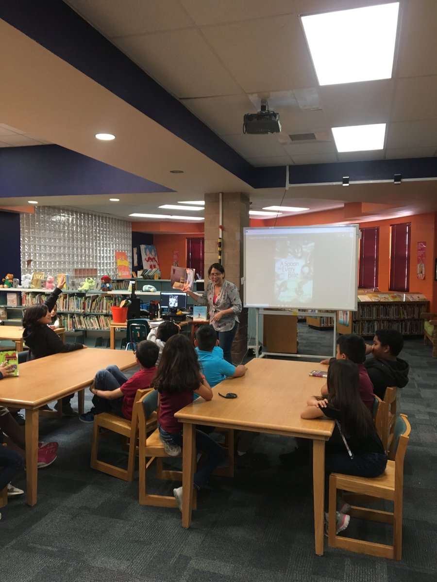 SShook_ES's tweet photo. Wranglers are listening to a great story in the library.  Reading shows you amazing things. #TeamSISD https://t.co/Y8xbxII1Ep