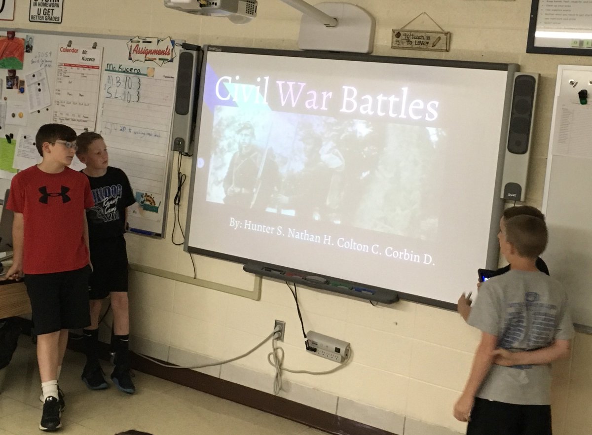 SoCalElementary's tweet photo. SC 5th graders choose aspects of the Civil War to research further.  They worked to create a variety of projects. Parents came to school yesterday to watch their skits, demonstrations, slide presentations and student-produced videos. https://t.co/w60JbK7kva