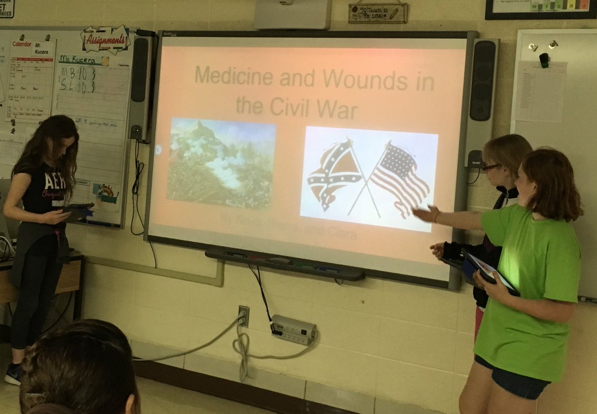 SoCalElementary's tweet photo. SC 5th graders choose aspects of the Civil War to research further.  They worked to create a variety of projects. Parents came to school yesterday to watch their skits, demonstrations, slide presentations and student-produced videos. https://t.co/w60JbK7kva