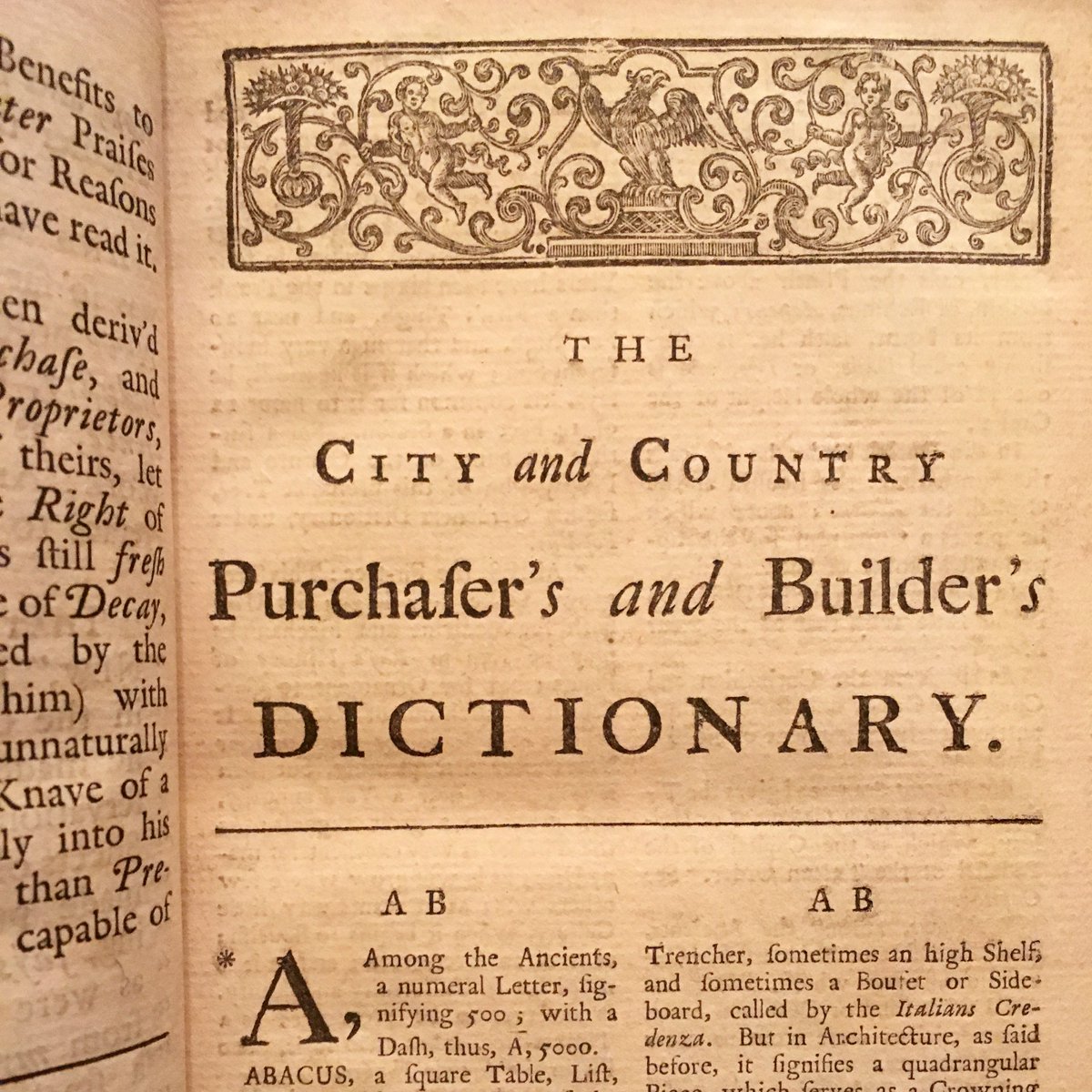 ArchLibND's tweet image. Last day of exams! Students, don’t forget what you learned this year over the summer! Here’s the beginning of Neve’s THE CITY AND COUNTRY PURCHASER’S AND BUILDER’S DICTIONARY, 1736. #happysummer #rrbr #rarebookfriday #archlibND #irisharkies