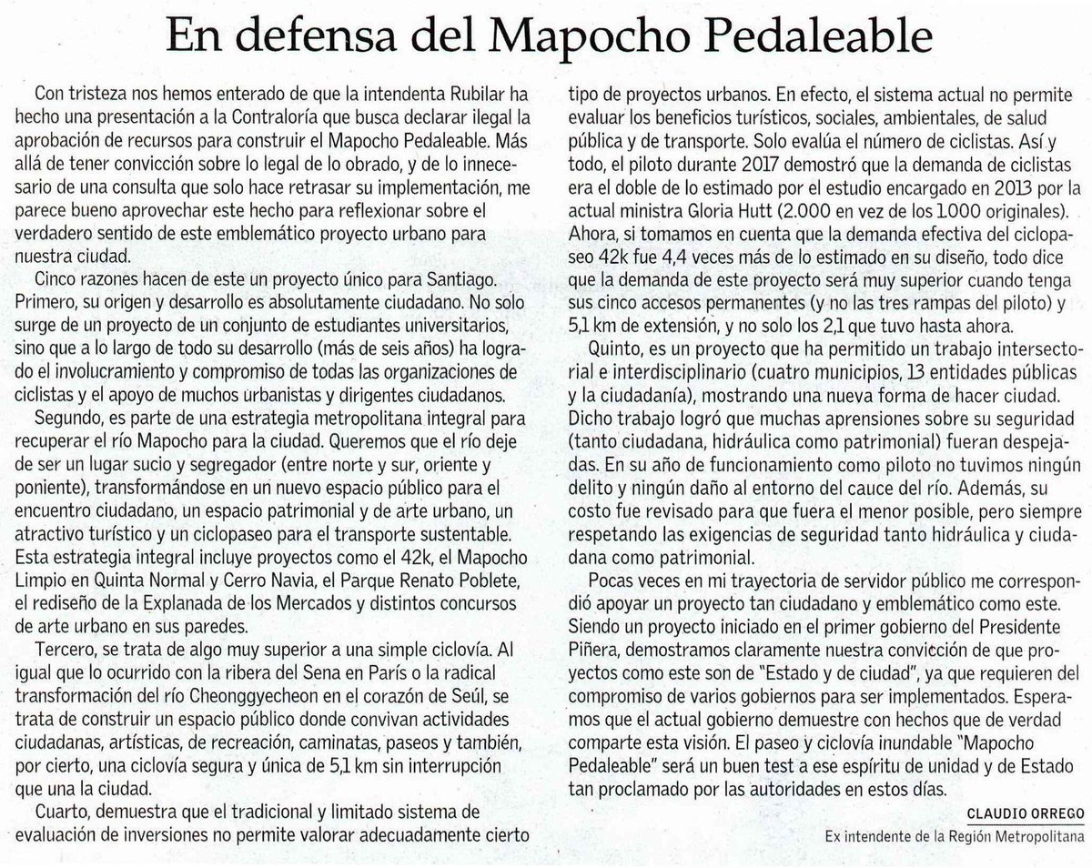 #MapochoPedaleable no es una simple “ciclovía”, sino un hito en la recuperación urbana y social del río. <a href="/Orrego/">Claudio Orrego L.</a> recibió el mandato de cientos de miles de personas para sacarlo adelante y hoy esa misma responsabilidad recae en <a href="/KarlaEnAccion/">Karla Rubilar Barahona</a>. Menos excusas y sigamos adelante.