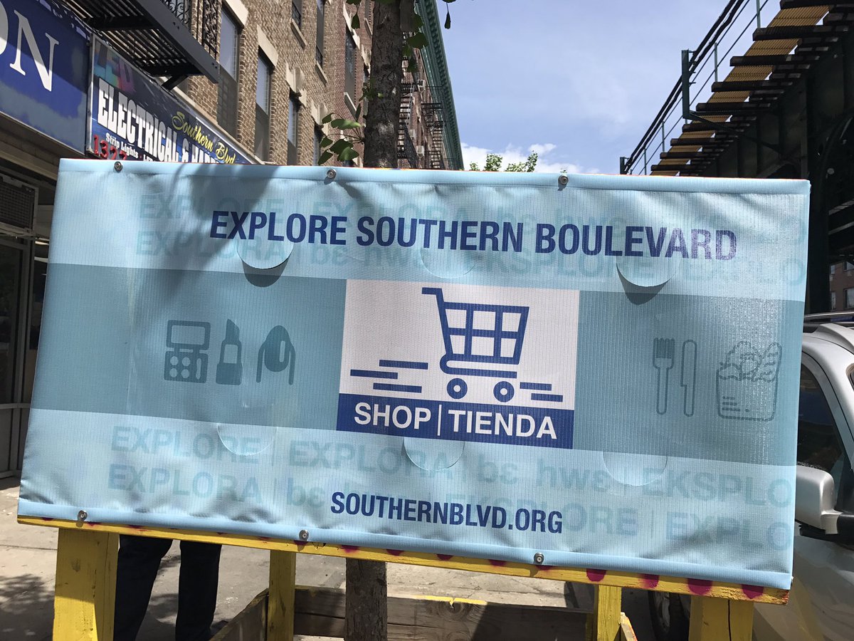 Erika__VG's tweet photo. "Southern Boulevard is here for you and open for business!" #wayfinding by @WHEDcoSpeaks #Corridor Challenge with @LISC_NYC @Citi Comm. Dev. @NYC_SBS @CDAdvisor https://t.co/TzR6XDRzzn