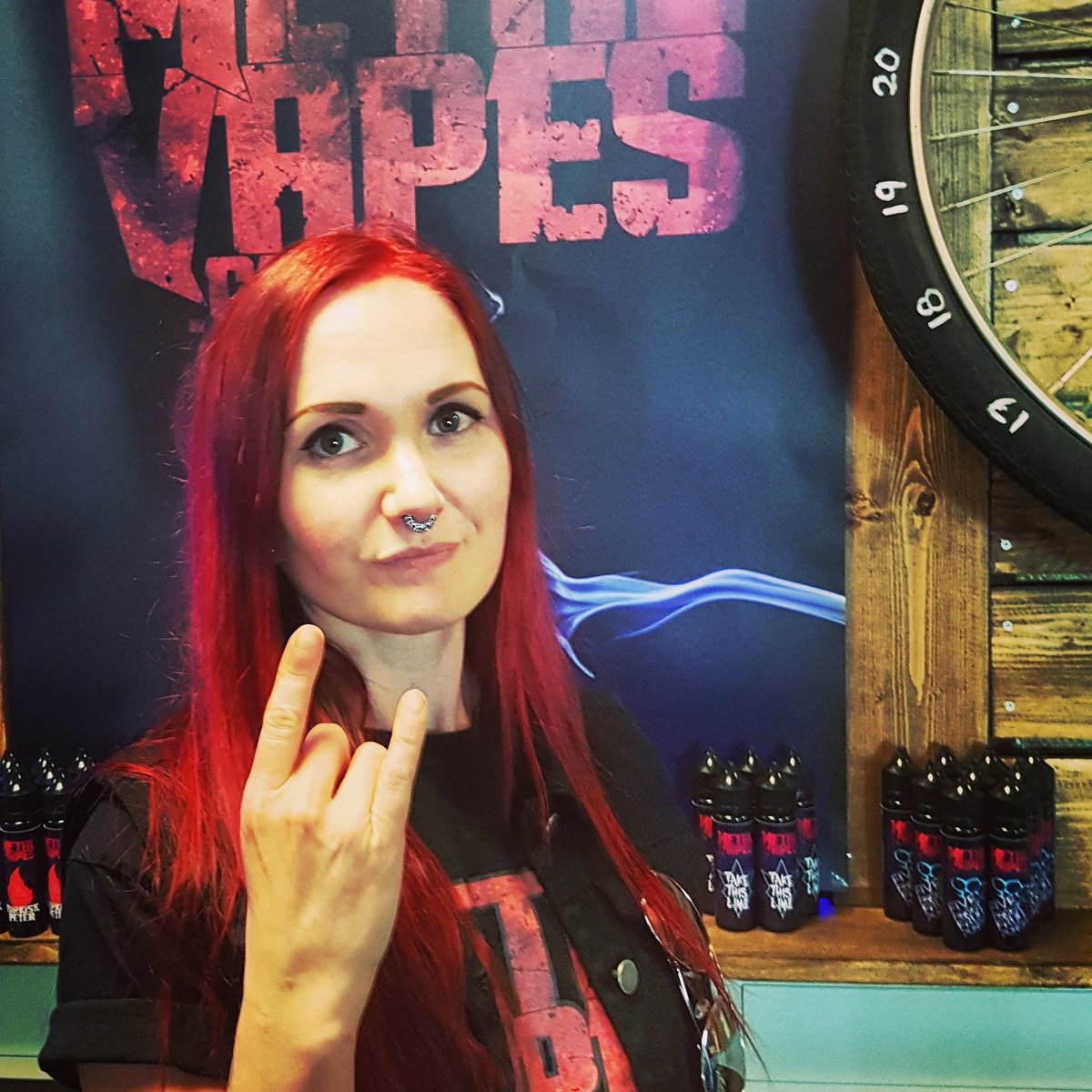 Had an awesome day yesterday at the Light Your Fire shop in Hisingen, Gothenburg. They now carry all of our <a href="/MetalVapes/">Metal Vapes Eliquids</a> #ejuices in their shops. How awesome is that?! That's my babe Karin posing in the pic, by the way 🖤🤘💨👌