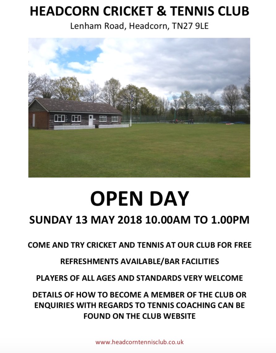 This Sunday is Open Day at Headcorn Tennis &amp; Cricket Club.  Come along to have a go and find out more.
headcornvillage.org.uk/what-s-on