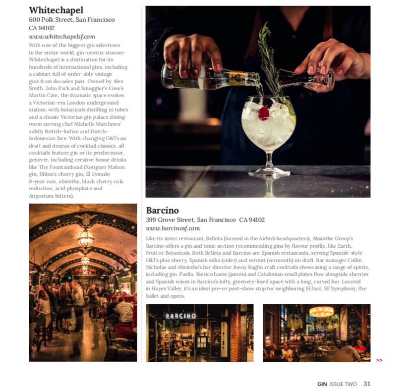 One of the biggest gin selections in the world (and certainly US) is in #SanFrancisco... as are multiple spots for authentic Spanish gin &amp; tonics. My first article for the new <a href="/ginmagazineuk/">Gin Magazine</a> (from <a href="/Whisky_Magazine/">Whisky Magazine</a>): bit.ly/2wAdyf6  ——<a href="/WhitechapelSF/">WhitechapelSF</a> @Barcino_SF <a href="/bellotasf/">Bellota</a>