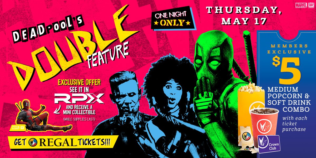 RegalMovies's tweet photo. Less than 1 WEEK till Deadpool 2 opens! Are you ready? Don't miss out on the Double Feature and collectible figure! https://t.co/ggNsPTqIoL https://t.co/C4nJTqgXHo
