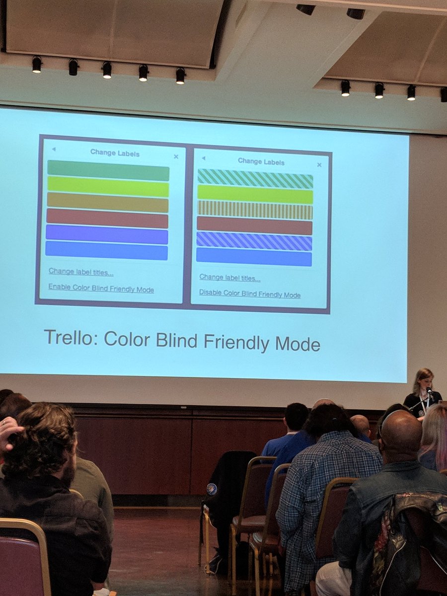 samsonasu's tweet photo. Very cool that @trello has a colorblind mode! via @weesie_b #MadRuby2018 https://t.co/UJ25LTd8rT
