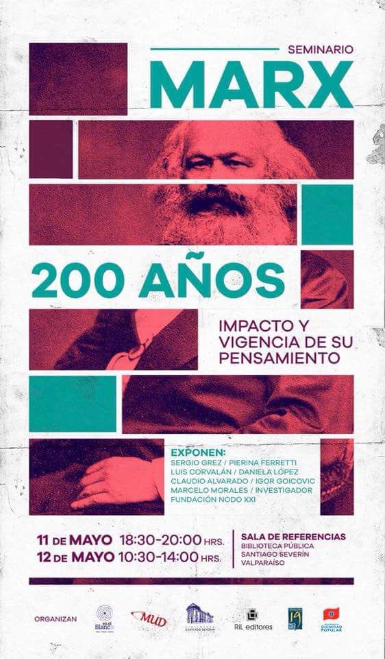 TavoPachecoF's tweet photo. Hoy 11 de Mayo desde las 18.30 y mañana 12 desde la 10.30 en Valparaíso Seminario #Marx200Años en @biblioseverin @rmunda  @RodrigoAvilesB @TeAmoValpo @LatorreJI @elfrente_amplio @MabelMzv @CorpLaMatriz @ValpoPrimariasC @JorgeSharp https://t.co/CtGKSTQf06