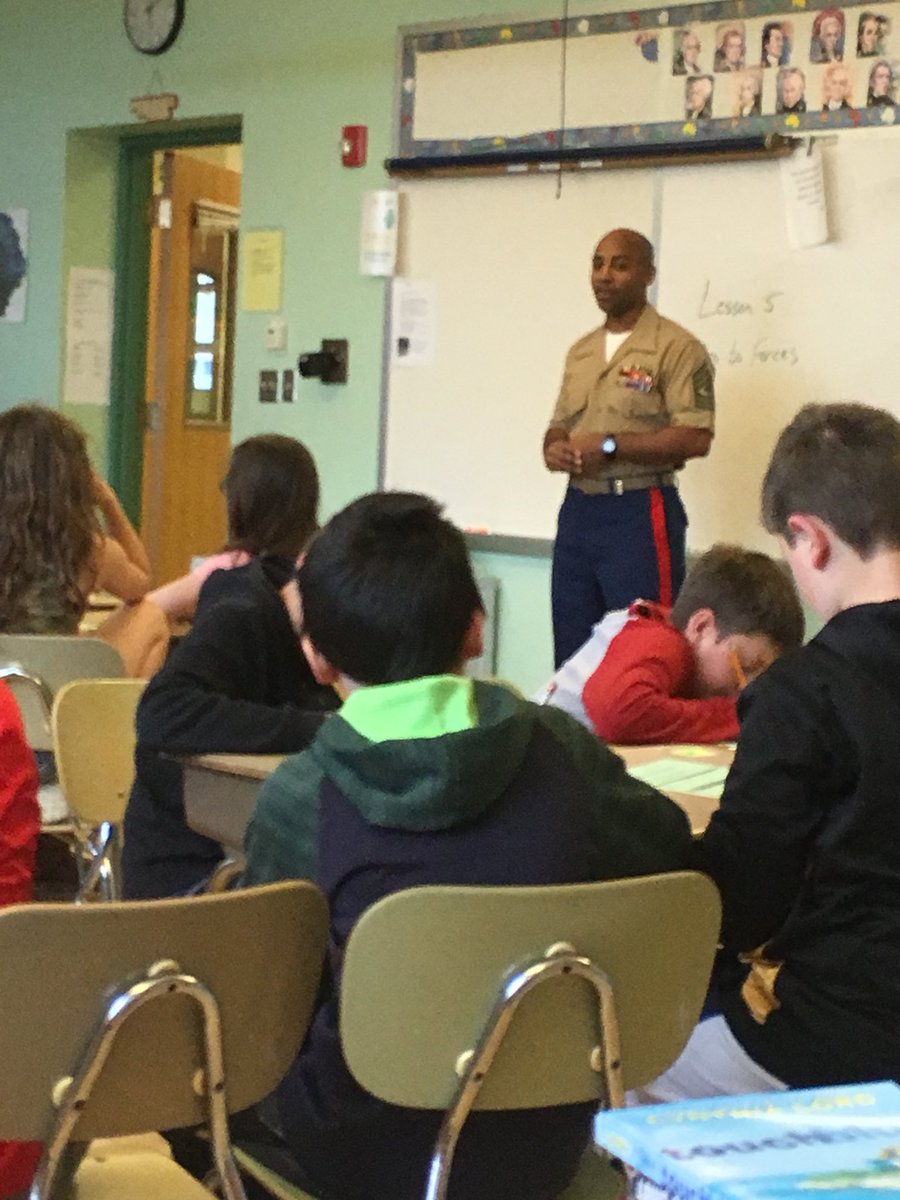 WES_5thgrade's tweet photo. Thank you Sgt Polanco for your service and for speaking to the kids about the Marine Corps during today’s Career Cafe.  #leboproud #ThisisWES @MTLSD @MNelsonWESMTLSD https://t.co/hlgtQ8dTJI