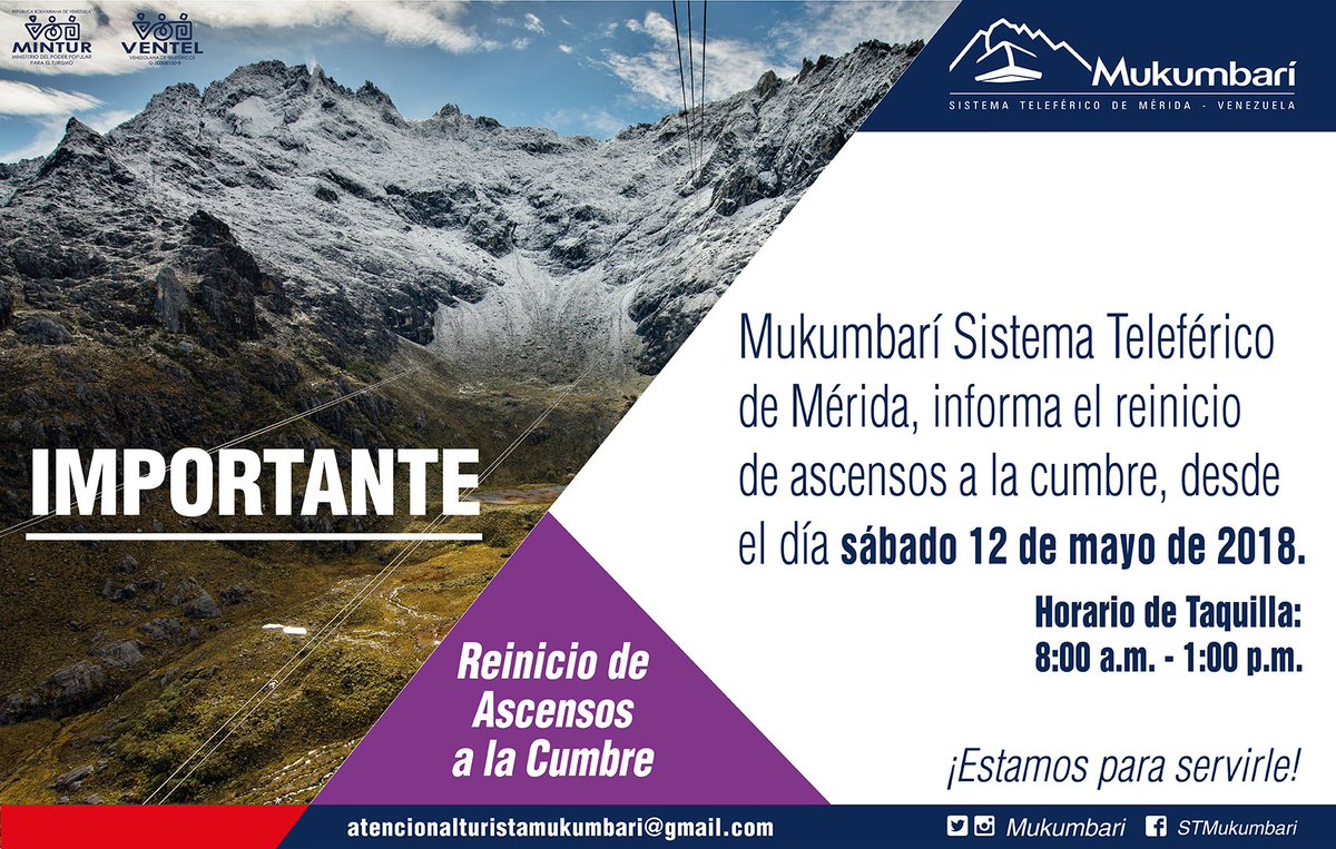 QuePasaEnMerida's tweet photo. #11May El teleférico de Mérida @Mukumbari reabre nuevamente el acceso al público a partir de éste 12 de mayo #QuePasaEnMerida Durante varias semanas éste atractivo mantuvo cerrado el ascenso en sus cabinas producto de la realización del mantenimiento acostumbrado a sus equipos https://t.co/pjwmS7aOFD
