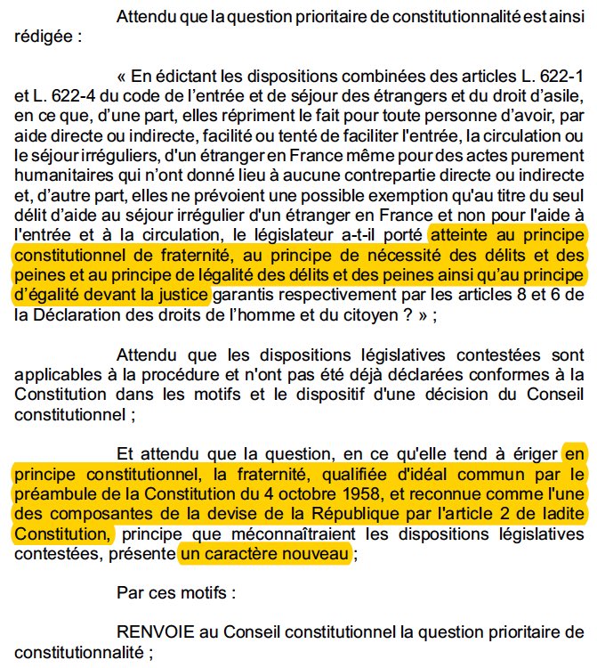 N_Hervieu's tweet photo. Délit de #solidarité : Pour lire la décision de la @Courdecassation qui transmet la #QPC au @Conseil_constit en visant le principe constitutionnel de #solidarité => https://t.co/V4N0OJypah https://t.co/kKOlpik2tm