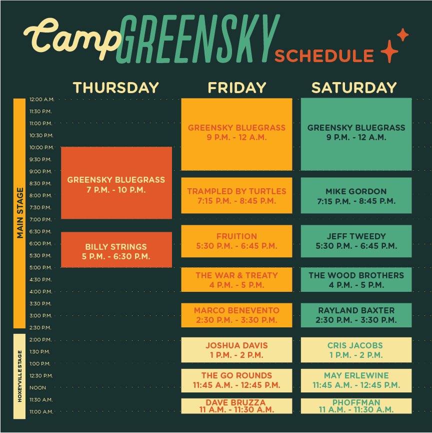 UPDATE: Revised #CampGreensky schedule. We’re truly grateful for your support and patience as we continue to refine the vision. Can’t wait to see everyone at the festival! Details: campgreensky.com #gsbg18 #puremichigan